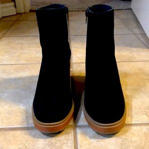 Black suede platform booties in excellent condition!